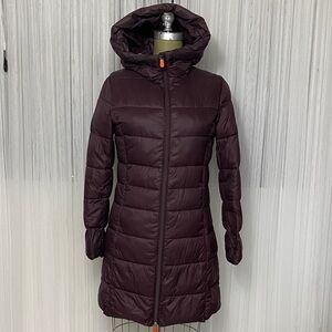 Save The Duck Women's Hooded Puffer Coat - Dark Purple (Eggplant) Size 1